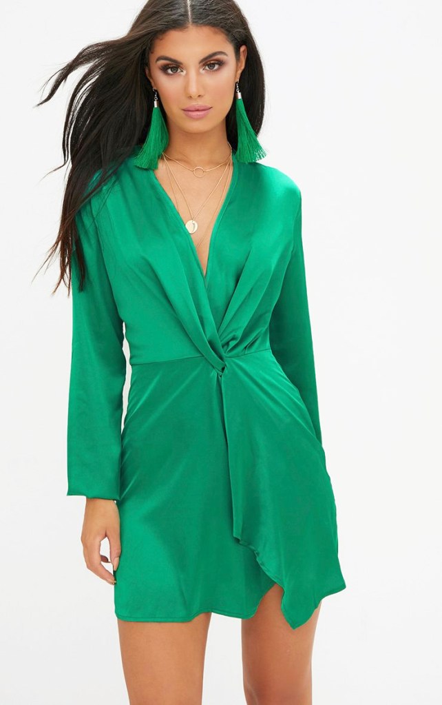 Hemdkleid / Satin / Grün / prettylittlething.com